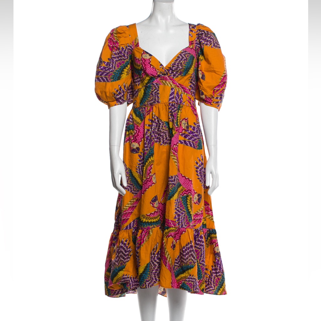 Farm Rio Beaded Macaws Midi A-Line Dress